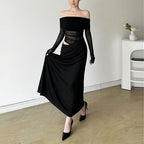 Womens Solid-Color Bodycon Dress French-Style Sophisticated Elegant And Slimming Maxi Skirt