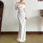 Womens Solid-Color Bodycon Dress French-Style Sophisticated Elegant And Slimming Maxi Skirt