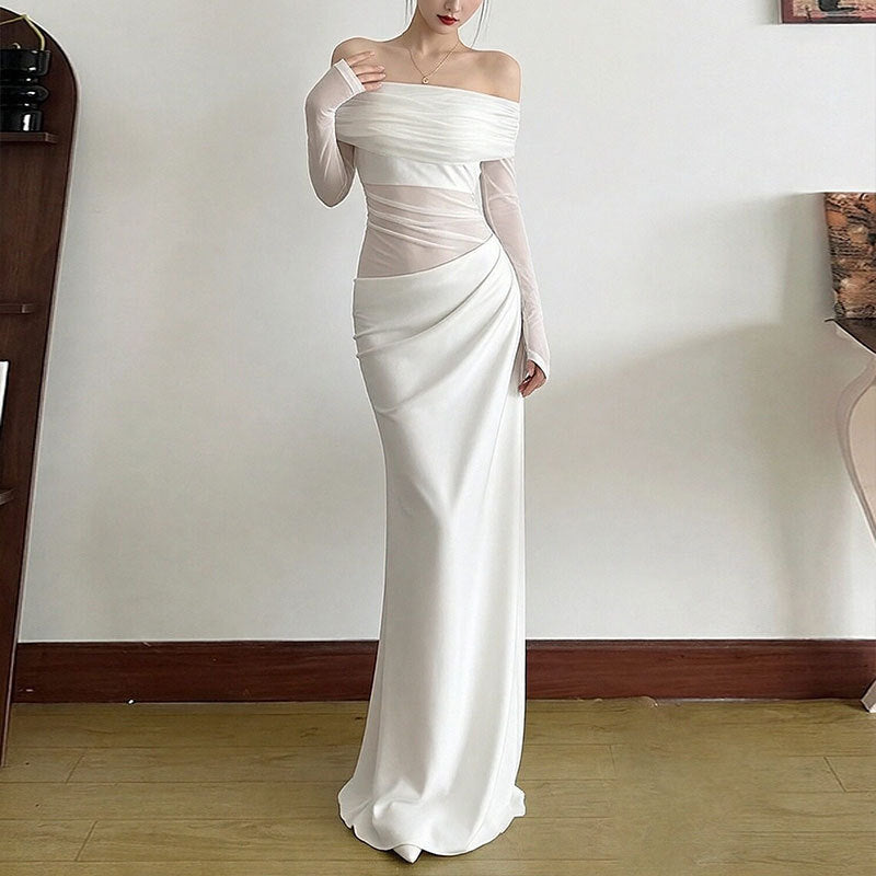 Womens Solid-Color Bodycon Dress French-Style Sophisticated Elegant And Slimming Maxi Skirt