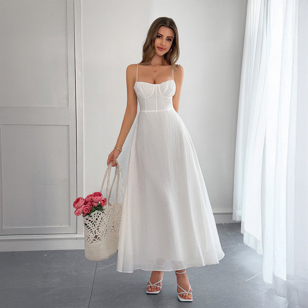 French Elegant Small Sling Solid Color Senior Dress Women