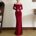 Womens Solid-Color Bodycon Dress French-Style Sophisticated Elegant And Slimming Maxi Skirt