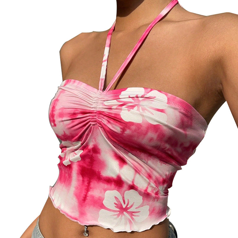 Holiday Halter Spaghetti Straps Top Tie-Dye Vest Tube Top Women's Clothing