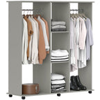 Open Wardrobe Double Mobile Storage Shelves Organizer W/6 Wheels-Grey