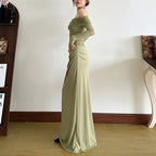 Womens Solid-Color Bodycon Dress French-Style Sophisticated Elegant And Slimming Maxi Skirt