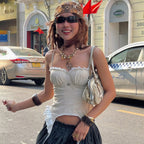 American Street Lace Stitching Ruffle Chest Strap Top Irregular Ribbon Fitted Waist Vest Bra