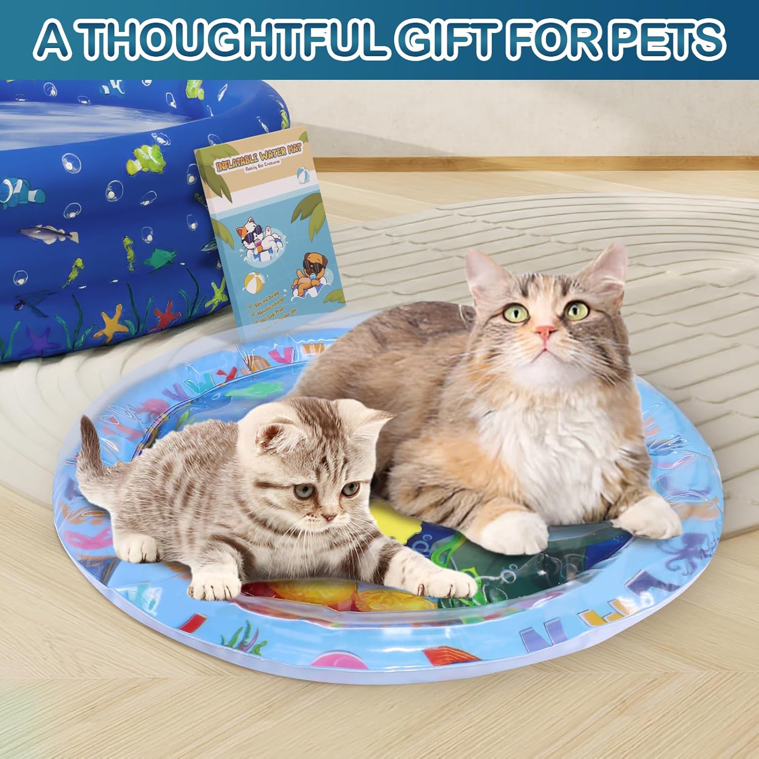 Water Sensory Playmat For Cats Thickened Upgraded Cat Dog Toys Bored Pet Animals Cat Kicker Toys Self Play Mat Interactive Toys Pet Water Sensory Mat Pad Pet Cooling Mat Indoor Outdoor Exercise
