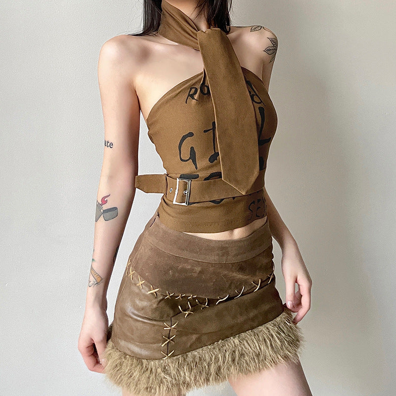 Womens Stylish Fitted Halter Top With A Tie-neck And Open Back