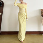 Womens Solid-Color Bodycon Dress French-Style Sophisticated Elegant And Slimming Maxi Skirt