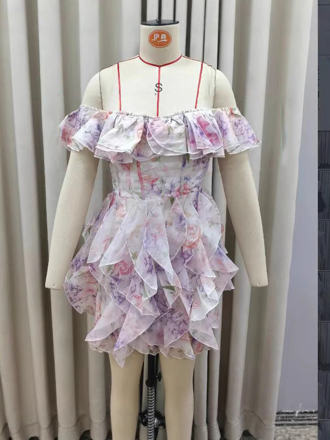 French Floral Sweet Style Printed Dress