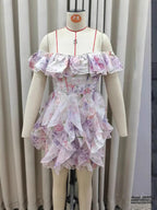 French Floral Sweet Style Printed Dress