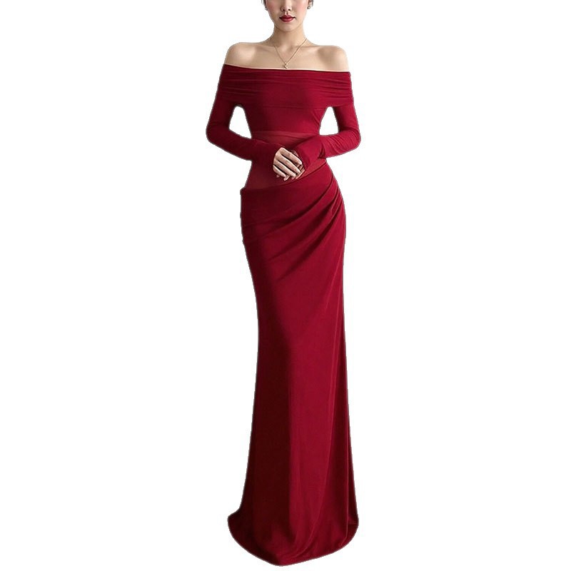 Womens Solid-Color Bodycon Dress French-Style Sophisticated Elegant And Slimming Maxi Skirt