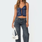 Lace Stitching Chest Bow Polka Dot Brace