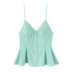 Single-breasted Wide Pleated Skirt Hem Slim Short Women's Vest