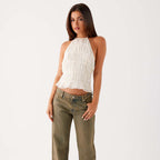 Solid Color Neck Lace Sexy Backless Spaghetti Straps Top