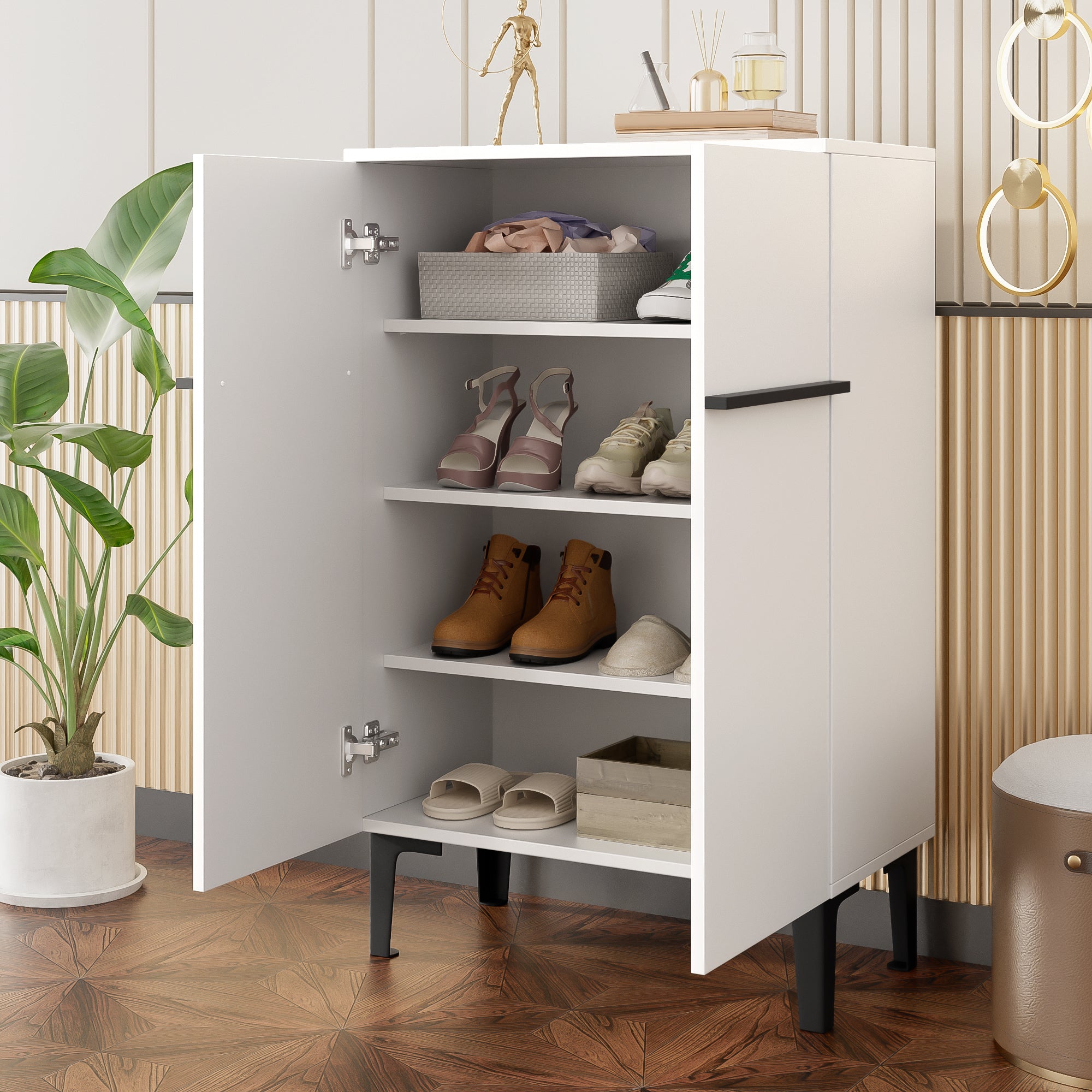 Modern Shoe Cabinet With Double Doors Large Storage Space And Adjustable Shelves  Practical Entryway Storage Cabinet For Hallway, Space-Saving Design 95X60X34.5 Cm