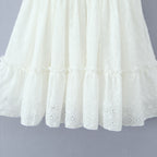 Sweet Cutout Embroidery Chic Lace Up Short Dress French Style V-neck