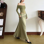Womens Solid-Color Bodycon Dress French-Style Sophisticated Elegant And Slimming Maxi Skirt