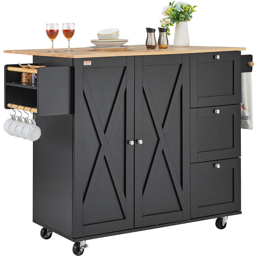 Kitchen Island Cart Rolling Storage Cabinet On Wheel With Drawer & Shelves