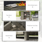 Rattan Wicker Outdoor Storage Cabinet with 4 Shelves and 2 Doors for Garden Pool Towel Storage, Mixed Gray