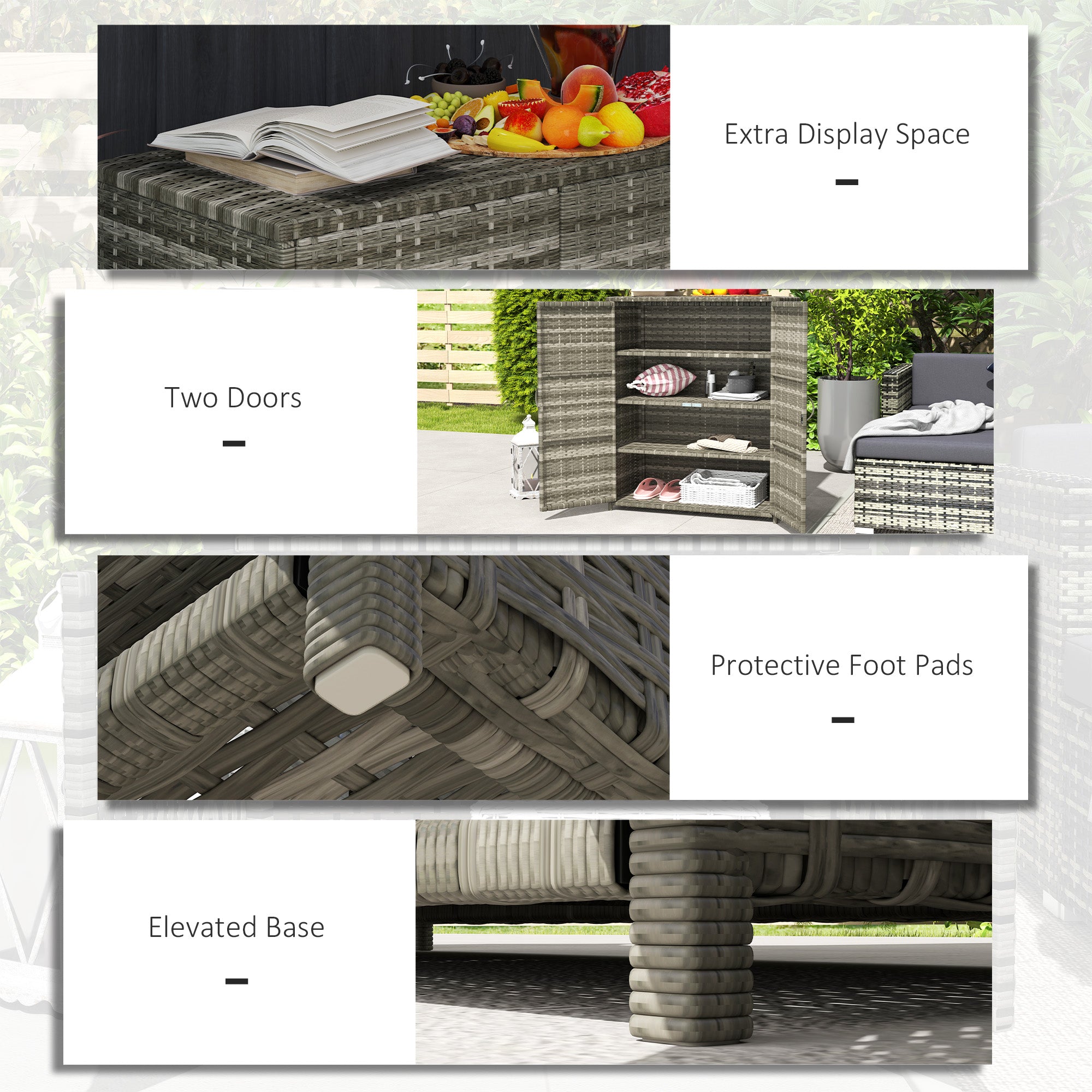 Rattan Wicker Outdoor Storage Cabinet with 4 Shelves and 2 Doors for Garden Pool Towel Storage, Mixed Gray