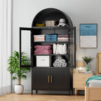 78.7inch H Metal Arched Cabinet,Kitchen Pantry Cabinet With Doors And Shelves, Arched Bookcase For Home Office Bar Living Room, Assemble Require,Black
