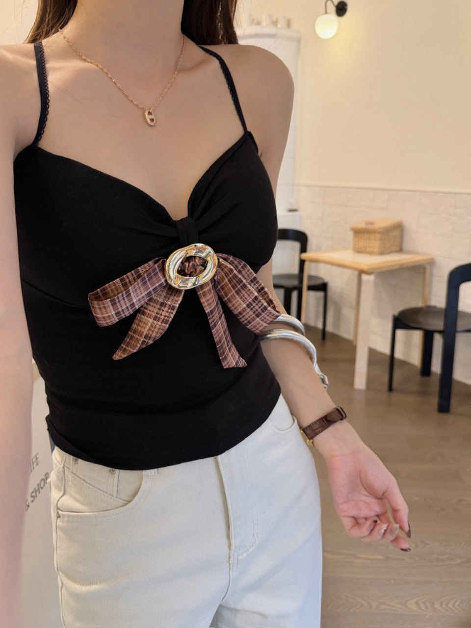 Womens Fashionable Bow-Knot Slim-Fit Halter Neck Camisole