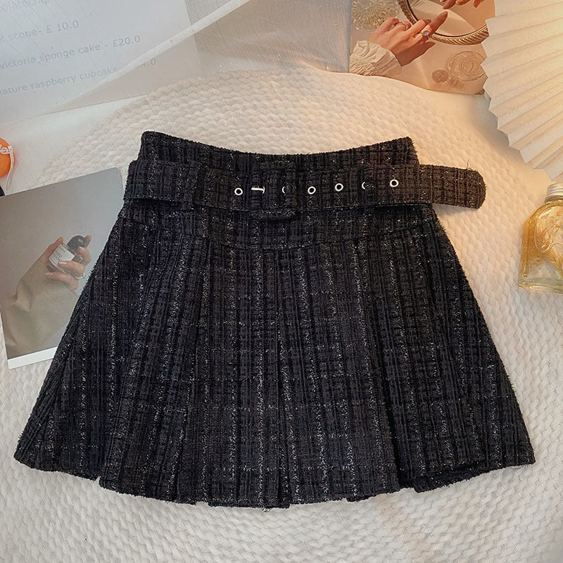 Chanel-style High-waisted Skirt With Belt
