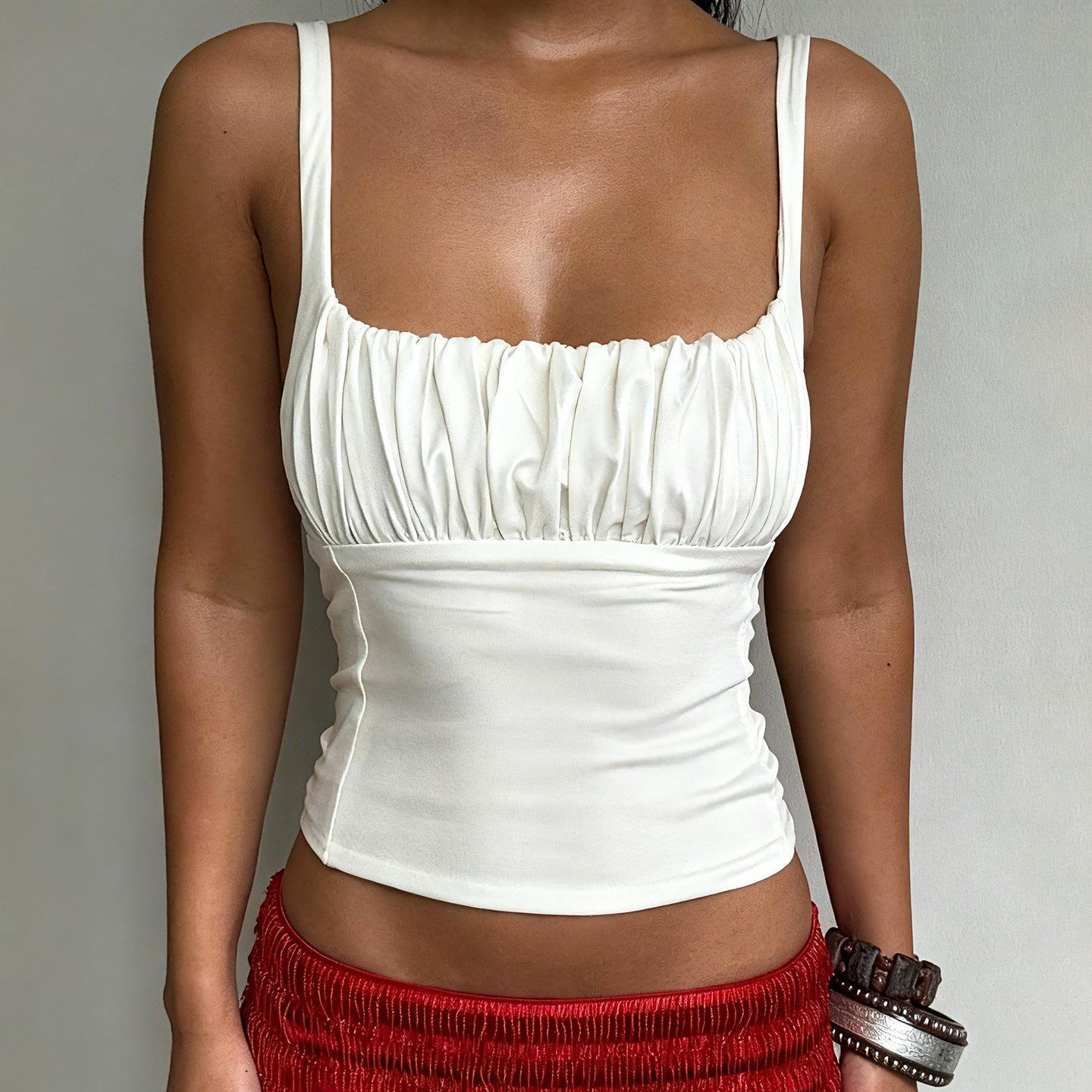 Women's Cropped Tank Top With Straps Solid-color Top