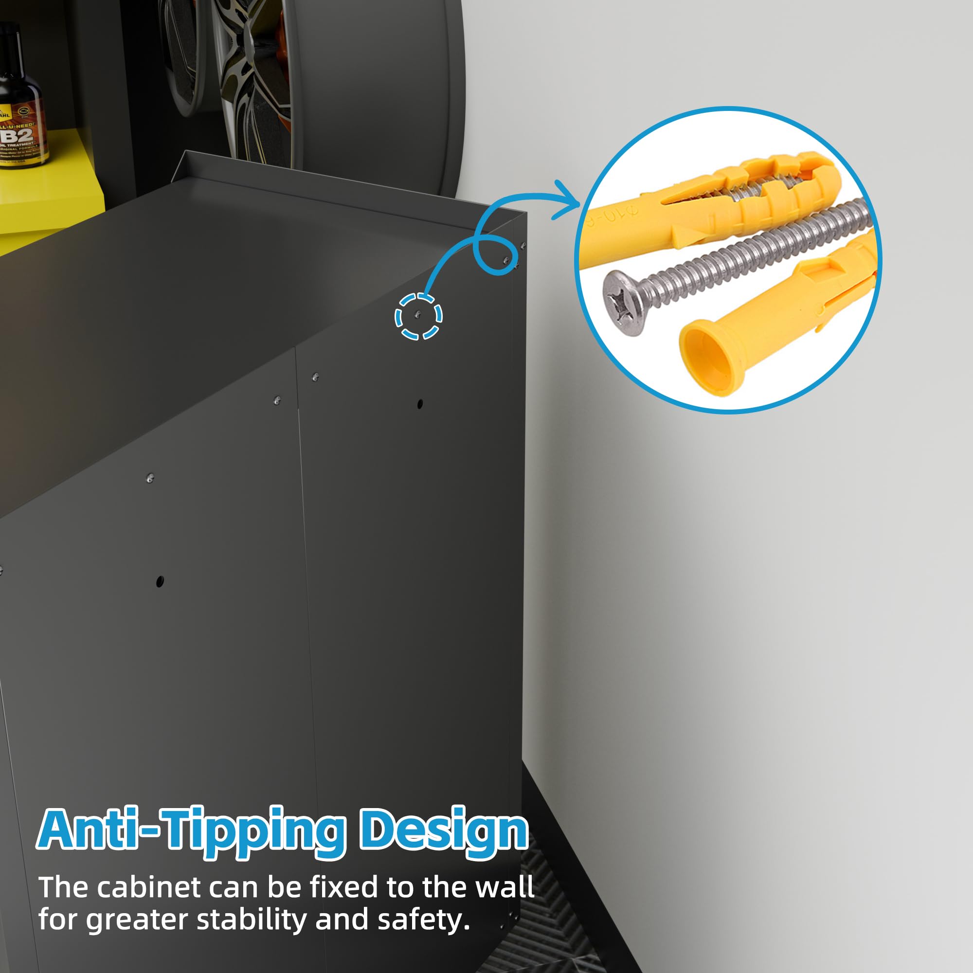 SUXXAN Metal Storage Cabinet With Wheels, Rolling Storage Cabinet With 2 Doors And Adjustable Shelves, Pegboard And 4 Hooks, Suitable For Garage, Home, Office, School, Black