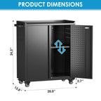 SUXXAN Metal Storage Cabinet With Wheels, Rolling Storage Cabinet With 2 Doors And Adjustable Shelves, Pegboard And 4 Hooks, Suitable For Garage, Home, Office, School, Black