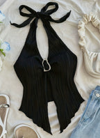 Casual Lace Up Metal Buckle Fit Asymmetric Hem Vest