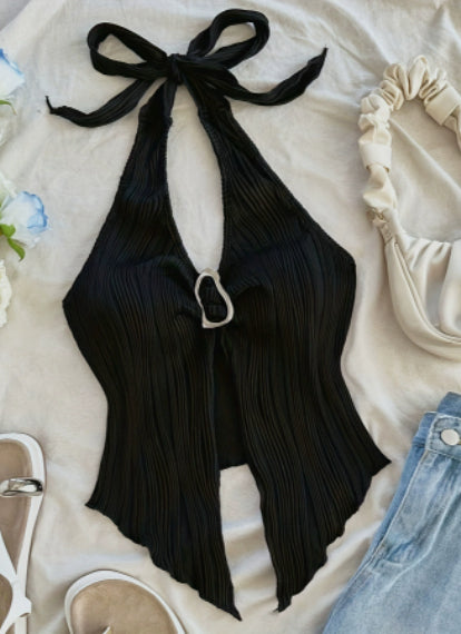 Casual Lace Up Metal Buckle Fit Asymmetric Hem Vest