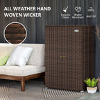 Outdoor Storage Cabinet with Shelves, Rattan Pool Towel Storage Cabinet with Removable Shelf & Drawer, Mixed Brown