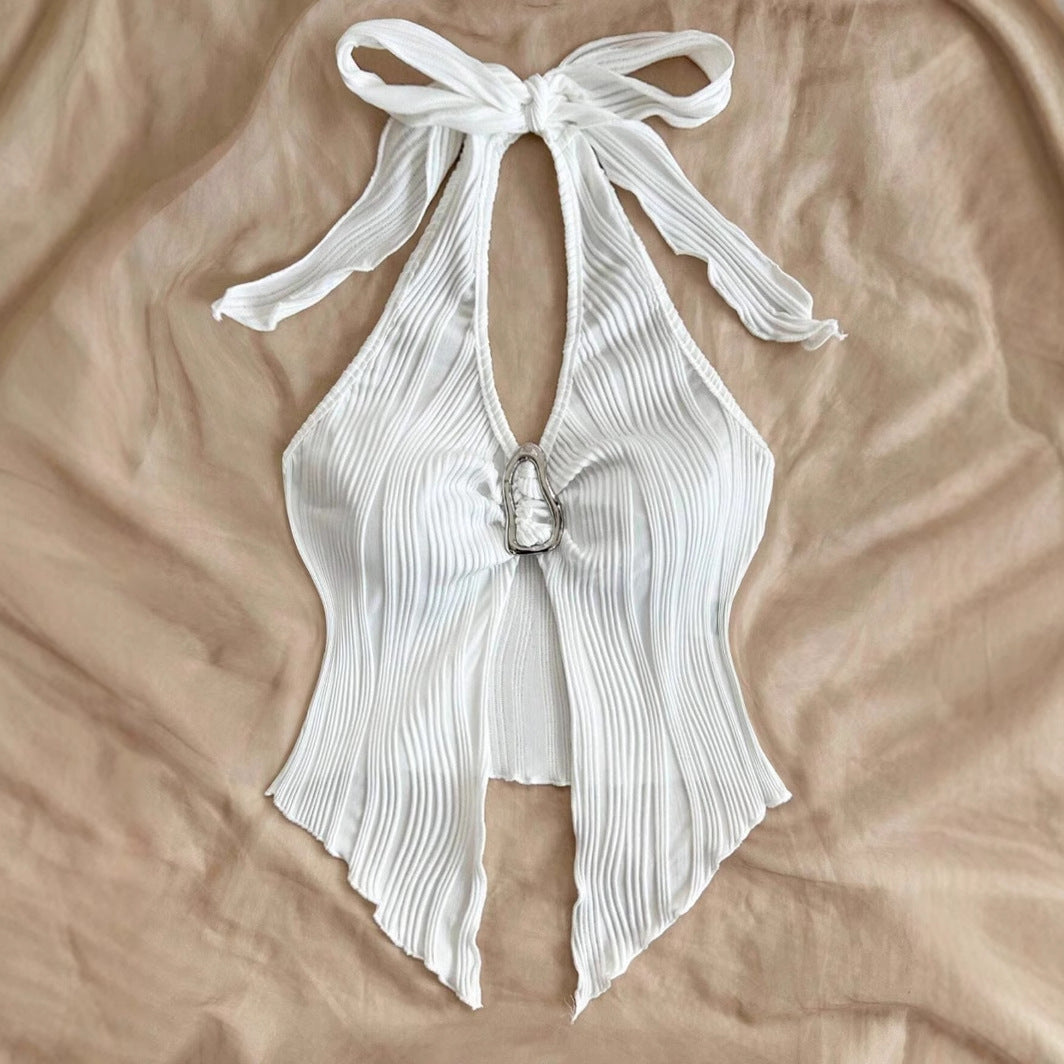 Casual Lace Up Metal Buckle Fit Asymmetric Hem Vest