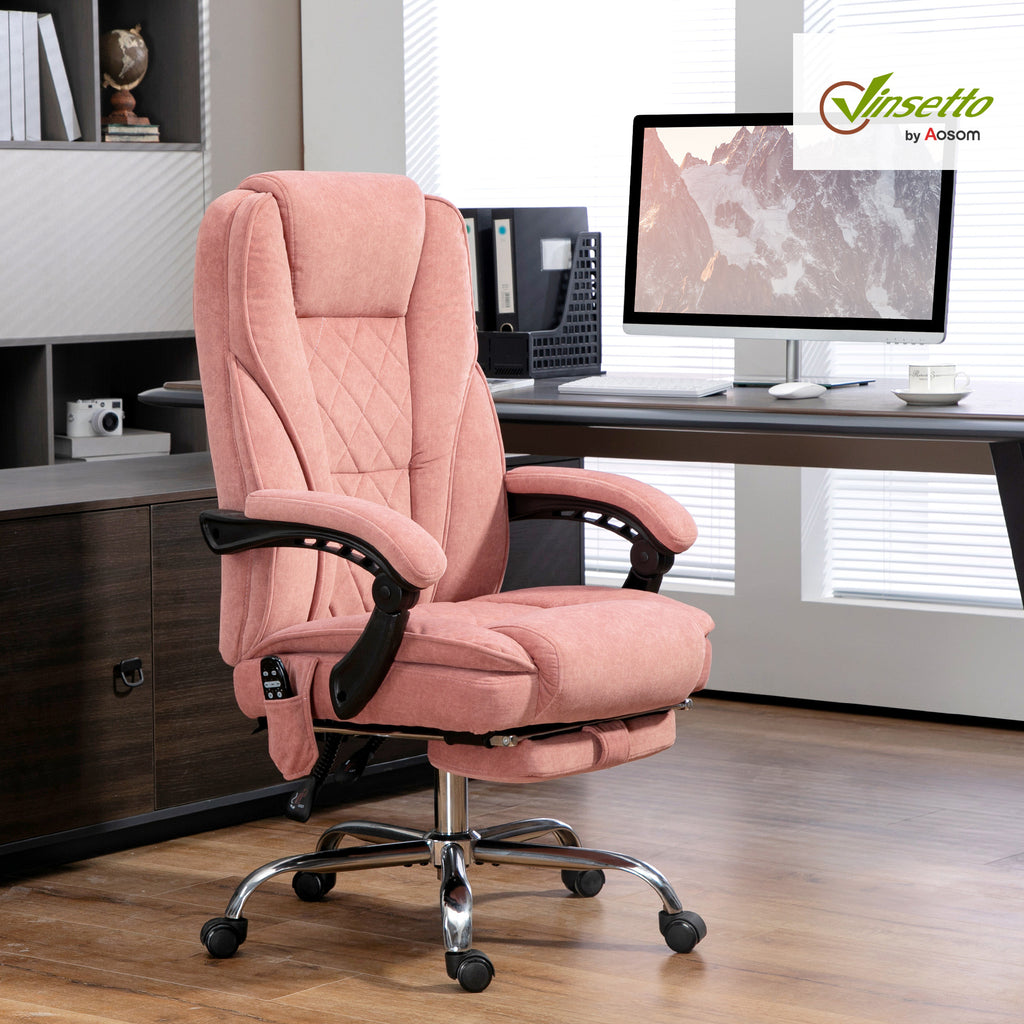 Massage Office Chair, Heated Reclining Computer Chair with Adjustable Height and Footrest, Pink