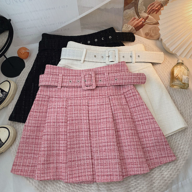 Chanel-style High-waisted Skirt With Belt