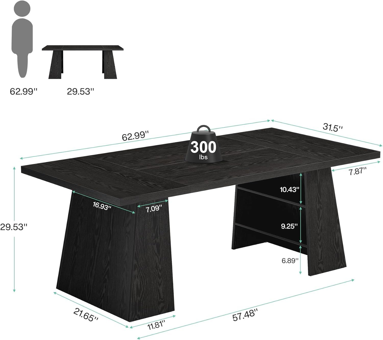 63-Inch Executive Desk, Modern Large Office Computer Desk With Double Pedestal And Storage Shelves, Simple Writing Conference Table