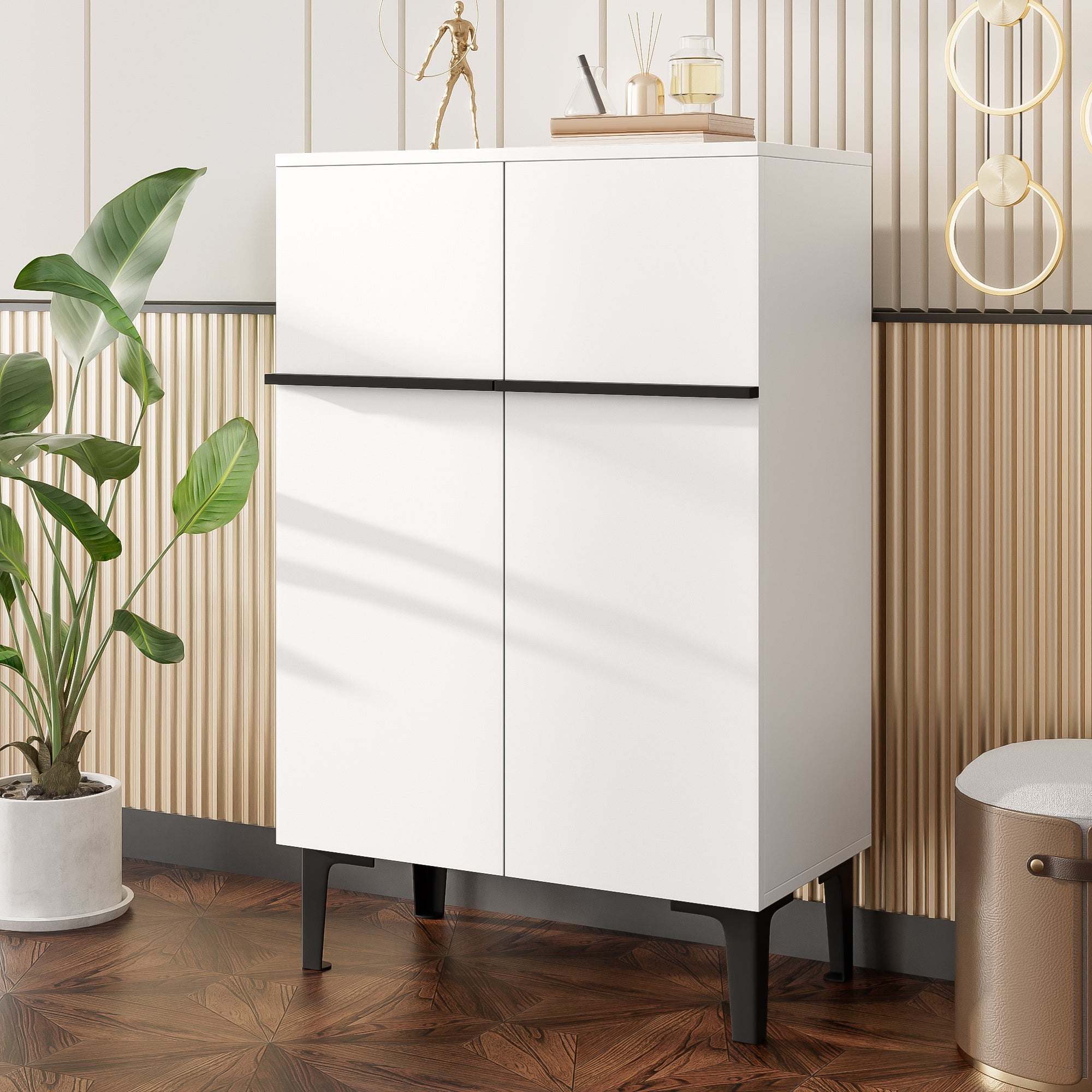 Modern Shoe Cabinet With Double Doors Large Storage Space And Adjustable Shelves  Practical Entryway Storage Cabinet For Hallway, Space-Saving Design 95X60X34.5 Cm
