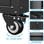 SUXXAN Metal Storage Cabinet With Wheels, Rolling Storage Cabinet With 2 Doors And Adjustable Shelves, Pegboard And 4 Hooks, Suitable For Garage, Home, Office, School, Black