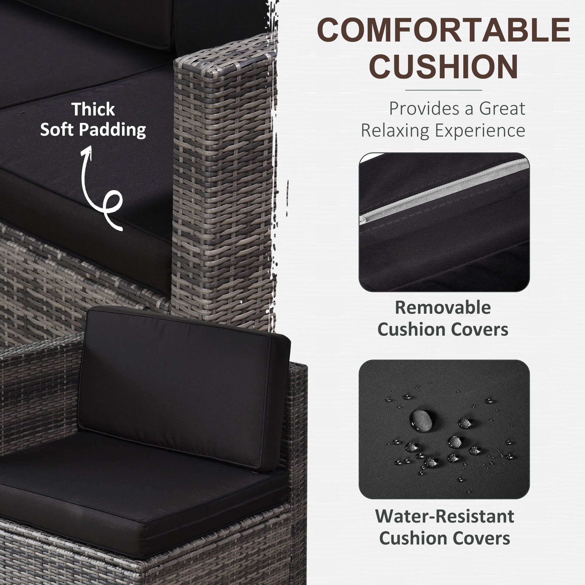 6-Seater Rattan Sofa Furniture Set W/ Cushions, Steel Frame-Grey