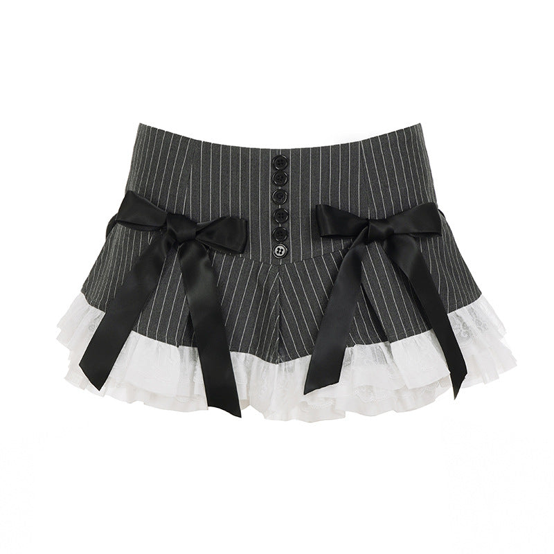 Lace-striped Waist-slimming Spicy-girl Short Pleated Skirt