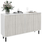 Kitchen Sideboard Storage Cabinet For Living Room With Adjustable Shelves 4 Doors And Pine Wood Legs White