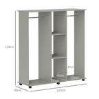Open Wardrobe Double Mobile Storage Shelves Organizer W/6 Wheels-Grey