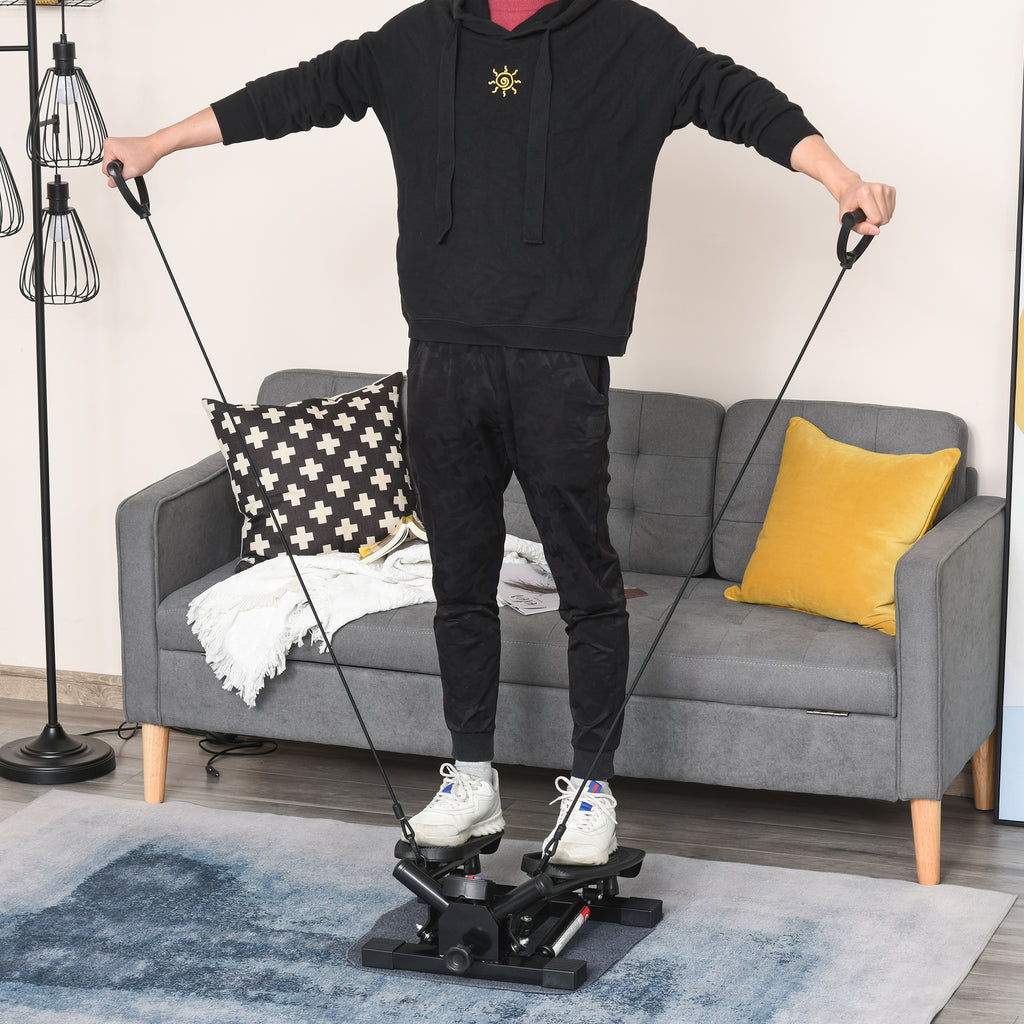 Portable Mini Stepper, Exercise Fitness Machine For Legs Arms Thigh Toner Toning Machine, Stair Steps Workout Training Fitness, W/ Resistance Bands And Floor Mat, Black