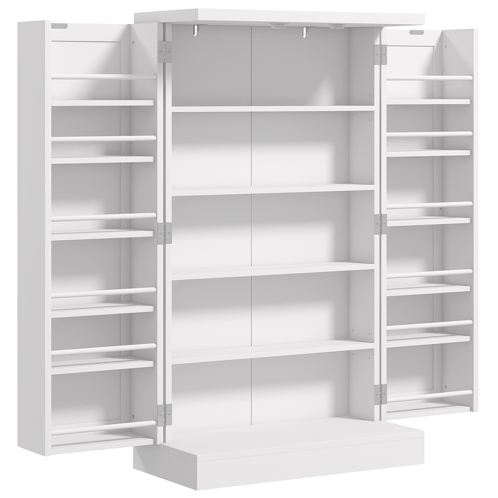 Freestanding Kitchen Pantry, Kitchen Storage Cabinet with 5-Tier Shelf, 12 Spice Racks, Adjustable Shelves, White