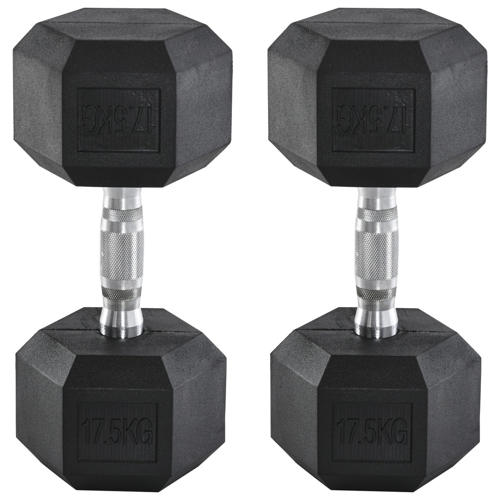 2x17.5kg Rubber Hex Dumbbell Portable Hand Weights Dumbbell Home Gym Workout Fitness Hand Dumbbell
