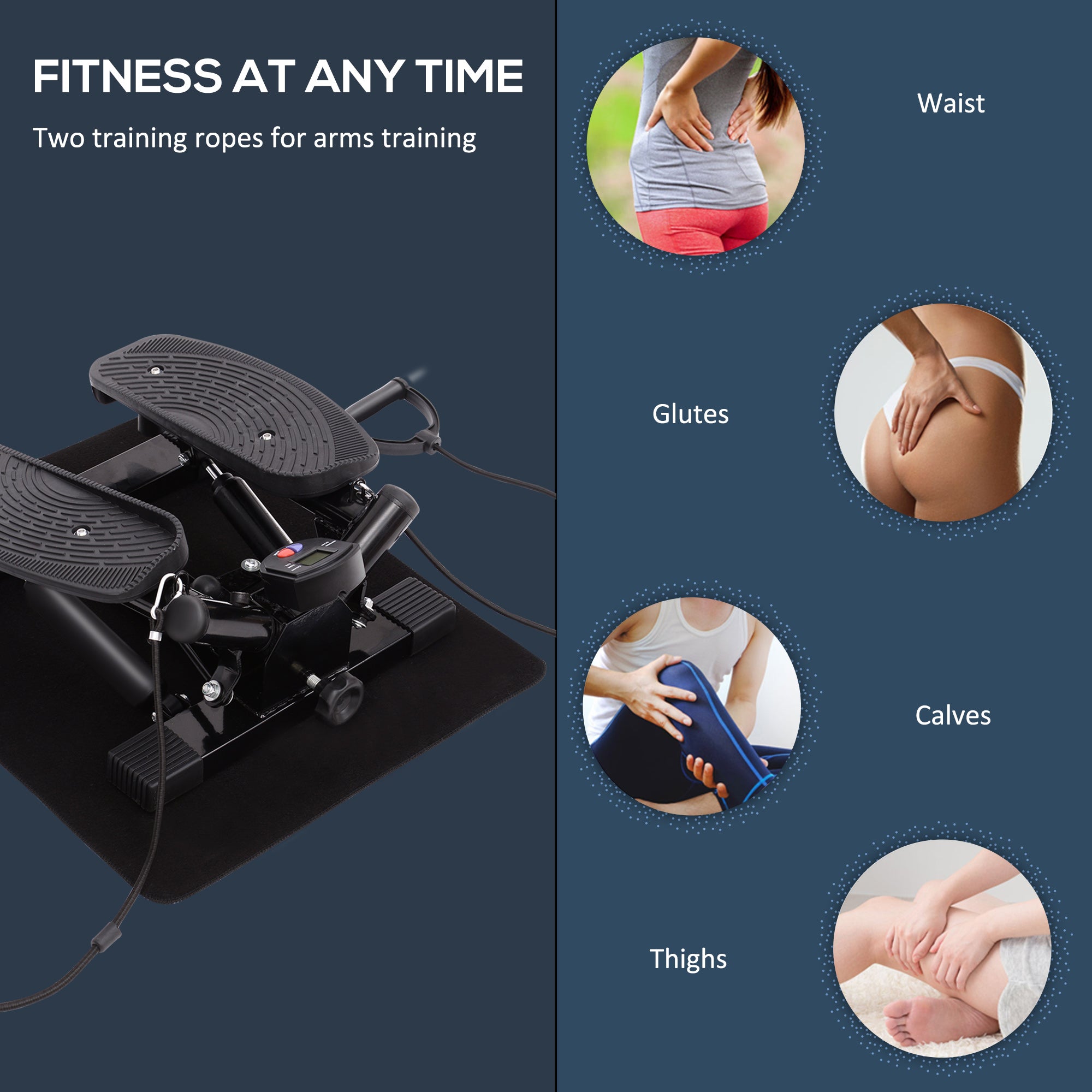 Portable Mini Stepper, Exercise Fitness Machine For Legs Arms Thigh Toner Toning Machine, Stair Steps Workout Training Fitness, W/ Resistance Bands And Floor Mat, Black