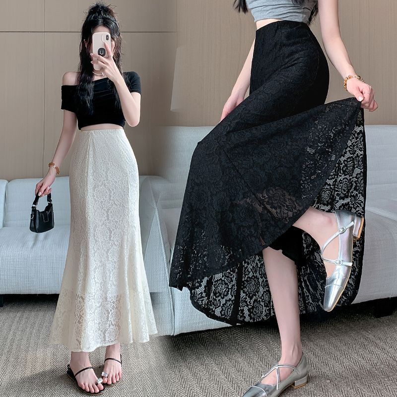 Lady's Elastic Waist Lace Hollow-out Half Skirt