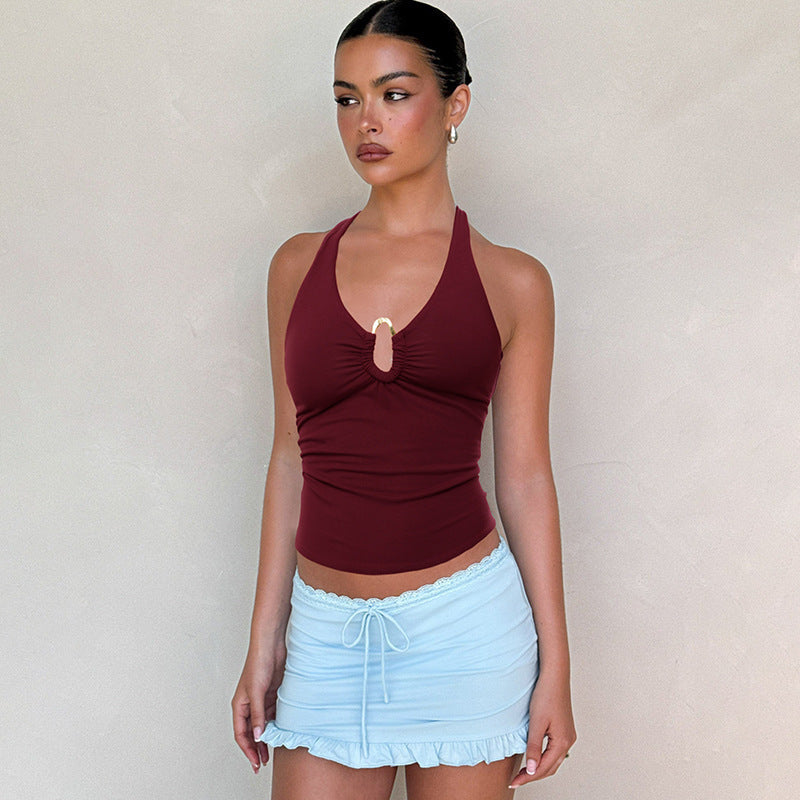 Sexy Slim-fit Crop Top V-neck Halter Tank