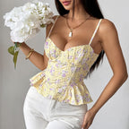 Women's Floral-print Asymmetrical Ruffled Top
